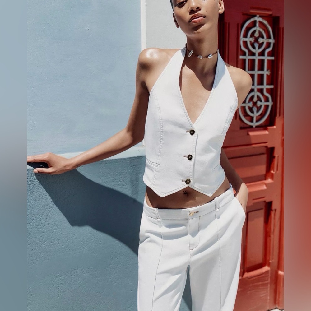 Zara DENIM HALTER CROP TOP Medium WHITE
REF. 3727/622